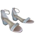 Blue by Betsey Johnson 7.5 Low Block Heeled Rhinestone Sandal, round open toe​ Silver Photo 9