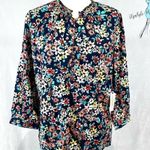 st. john's bay St John’s Bay split crewneck navy ditsy floral cotton blend top size medium NWT Photo 1