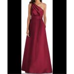 Alfred Sung  Women’s Plus Size 24 W Burgundy One Shoulder Belt Floor Length Dress Photo 2