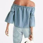 Madewell  Womens Off-The-Shoulder Chambray Denim Crop Top Bell Sleeves Size S Photo 0