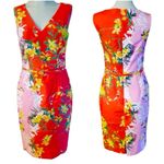 David Meister colorblock orchid floral belted sleeveless sheath dress sz 2 Photo 4