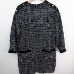 ZARA | TRF Collection Black White Tweed Shift Dress Gold Buttons Mini | Medium Photo 6