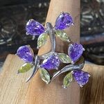 Sterling Silver CZ Butterfly Statement Ring Dead Stock Purple Photo 0