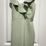 Mint green V neck ruffle mini dress Photo 0