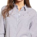 Rails Taylor Florence Striped Cotton Blend Shirt Studded Pearl Embellishment XS Photo 3