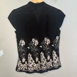 Citron Black Bamboo Button Up Blouse‎ with White Embroidery XS Petite Boho Coast Size undefined Photo 6