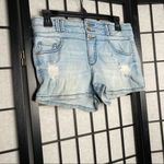 Blue Spice Distressed High Waist Button Denim Jean Shorts Blue Medium 5/6 Photo 1