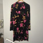 Susan Graver  Black Pink Long Sweater Cardigan Duster Liquid Knit Colorful Floral Photo 7
