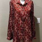 ZARA  red orange floral satin button down shirt Photo 0