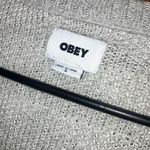 Obey  grey & white v-neck triangle patterned cardigan sweater Small academia #749 Photo 8
