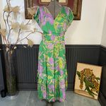 Current Air Sereia Botanical Motif Midi Dress Green Purple Floral - Sz S ๐งก๐ Photo 2