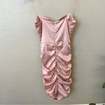 Meshki  ruched satin mini dress, spaghetti straps, bodycon, blush pink sz S Photo 4