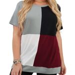 WINE RED WHITE GRAY BLACK CREW NECK COLOR BLOCK TOP SIZE 2X 18 Photo 2