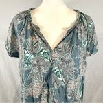 Loft steel blue aqua and pink floral vneck top size large Photo 1