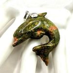 Dolphin unakite sterling silver pendant Green Photo 0