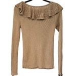 LAUREN Ralph Lauren Silk Blend Gold Metallic Ruffle Neck Trim Sweater Size L Photo 4