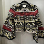 Alexis Women's Gem Embroidered Tulle Top Blouse Bell Sleeves Olive Maroon Small Photo 4