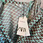ZARA Women's Green Lissie Chevron Open Front Tie Shirt Swim Cover Up Medium NWT Photo 4
