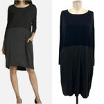 Eileen Fisher  Long‎ Sleeve Jersey Colorblock Dress Black Gray Size Medium Photo 1