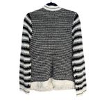 Talbots  Black White Striped Knit Open Front Fringe Cardigan Sweater Women's L Photo 7