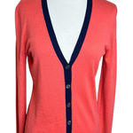 Saks 5th Avenue Saks Fitch Avenue Cardigan Red Orange Navy Silk Cashmere Button Down Medium Photo 0