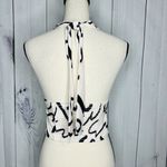 SheIn Women's Black Ivory Satin Tie-Neck Halter Crop Top Smocked Back Sz S Photo 5