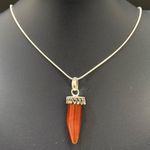 Handcrafted 925 Sterling Silver Natural Stone Carnelian Point Pendant 8.5g. Brown Photo 13