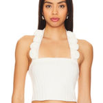 Majorelle  | Amar Rosette Rose Crochet Halter Knit Top in Ivory White‎ Medium Photo 0