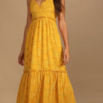 Lulus  Charm and Charisma Burnout Floral Midi Dress in Mustard Yellow XL‎ Photo 0