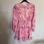 Japna  Tiered‎ Knee Length Long Sleeve Flowy Tie Dye Pink Orange Tie Front Dress Photo 4