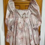 Selkie Venus Puff Dress Pink Angelic Floral Foil Organza Mini Cottagecore Photo 0