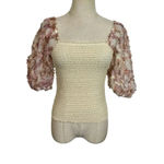 Free People NEW  Intimately Silverlake Picnic Cami Sheer Smocked Puff Sleeve Top Photo 2