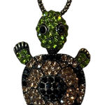 Turtle Necklace Rhinestone Green Brown‎ Black Chain Pendant Movement Jewelry Photo 0