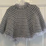 Handmade Women Chunky Crocheted Shrug Faux Fur Trim Grey One Size Gray Photo 6