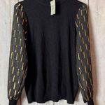 Carmen Marc Valvo Black and Gold Mock Neck Long Sleeve Sweater Sz M NWT Photo 0