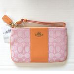 Coach New! Small Wristlet in Signature Jacquard Pebbled Leather B4/Taffy Orange Photo 3