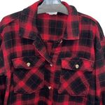 BeachLunchLounge Womens Flannel Plaid Button Down Shacket Red Black Size Large Photo 1