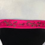 Vintage 90s Black Velvet Strapless Maxi Gown Pink Rose Trim Formal Evening XS Size 4 Photo 3