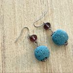 Blue lava rock and purple stone fish hook earrings Photo 1