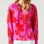 Sugar Lips  Red & Pink Floral Sparkle Tassel Blouse Photo 0