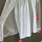 Aerie White Striped Oversized Drawstring Beach/Pool V-Neck Coverup w/ Slits-XS-S Photo 2