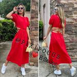ZARA Cut Out Poplin A-Line MIDI Dress Puff Sleeves Red SIZE XS NEW Photo 1