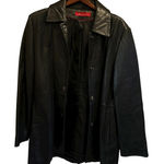 AK Anne Klein Black Leather‎ Coat Jacket Button Front Mid Length Womens Size L Photo 0