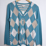 Christopher & Banks NWT  Cotton Cardigan Medium Blue White Long Sleeves Diamond Photo 0