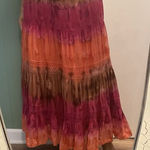 Boho Crinkle Skirt Pink Orange Brown Tiered Crochet Hem Lined Size M Photo 0
