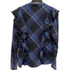 Maison Cinqcent Womens Fringe Plaid Button Down Shirt Blue Black Size Small Photo 2