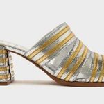 NWOT Arezzo Leather Heidi Heeled Sandals Silver Gold Size 9.5 Photo 8