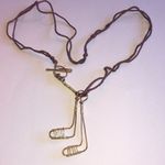 Wire Hockey Stick Brown Cord Boho Necklace Photo 5