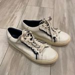 Tory Burch  White Leather and Navy Blue Trimmed Ruffle Sneaker, women’s size 9.5 Photo 0