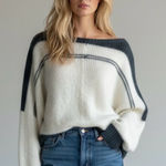 Wooden Ships  Oversized Boatneck Striped Open Knit Cotton Sweater Medium Large Photo 0